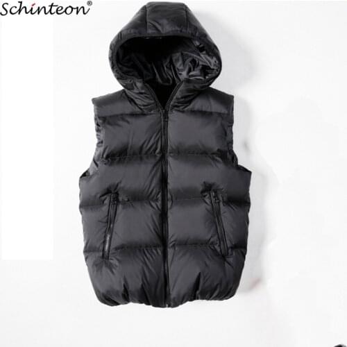 Schinteon High Quality Winter Down Vest with Hood Coats Black Warm Casual Jacket 95% White Duck Down Clothing