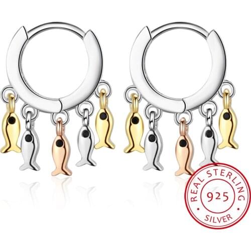 Korean Ins Cute Fish Tassel Hoop Earrings For Women Girl Gift 925 Sterling Silver Earrings New Trendy Fine Jewlery Best Gift