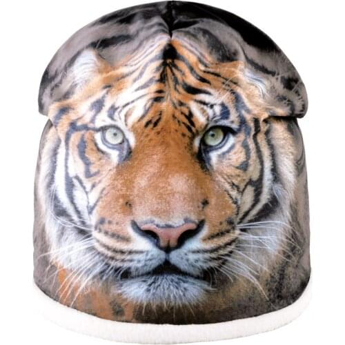 Tiger Printing Beanie Skully Hat 2019 Winter Warm Velvet Head Animal Cap Personality Men And Women Casual Knit Hat Factory Sale