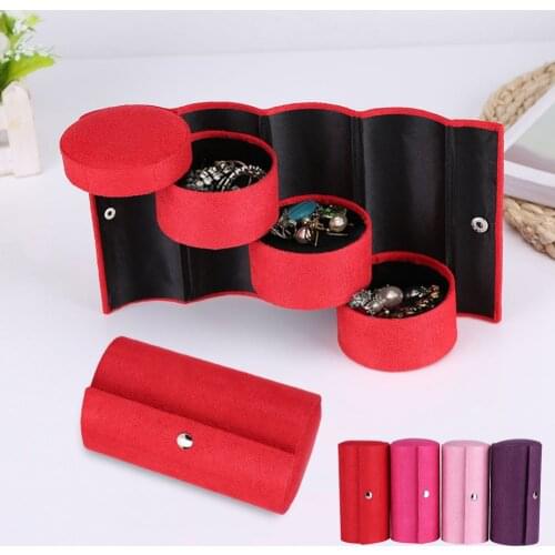 Multifunctional Fabric 3 layers Jewelry Display Box Cylinder Shape Organizer Flannel Round Portable Travel Storage Case Creative