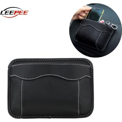 Car Storage Box Pouch Bags Organizer Sticky For Mobile Phone Collector PU Leather Auto Accessories Interior Universal