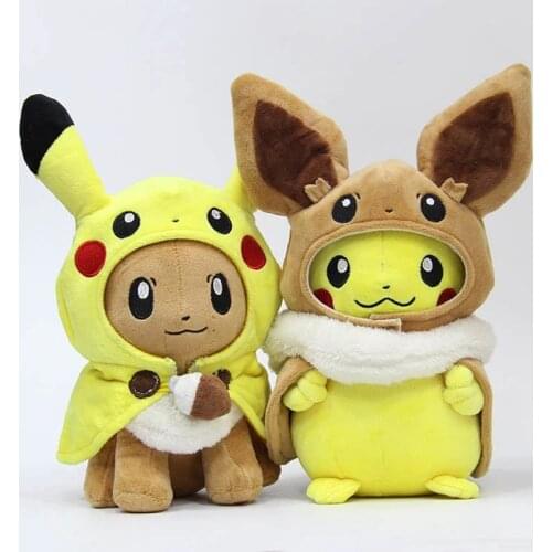 TAKARA TOMY Pokemon plush toys Pikachu Cosplay Eevee Plush Stuffed Dolls Eevee with Cloak Cos Pikachu Toy Kids Gift