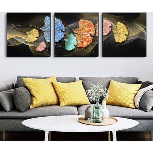 Ginkgo Biloba Triptych diamond painting full Square,Resin Round diamond embroidery 3 Piece mosaic art diamond Home Art F13