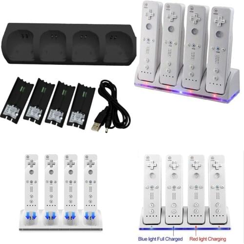 Gamepad Battery Charger 4 IN 1 Charging dock for Nintendo Wii Controller Station with 4 Rechargeable Batteries and LED Indicator