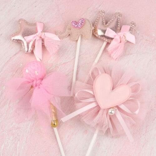 1pcs Beautiful Cute Cake Topper Stars Crown Love Plug-in Children Birthday Party Wedding Celebration Pastry Decoration Supplies