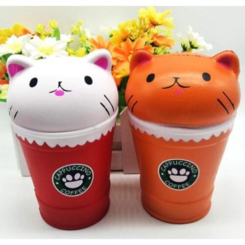 1Pc Cute Squishes Coffee Cup Cat Toys Head Scented Practical Slow Rising Squeeze Toy Adult Anti-stress Gift Stress Reliever Toy