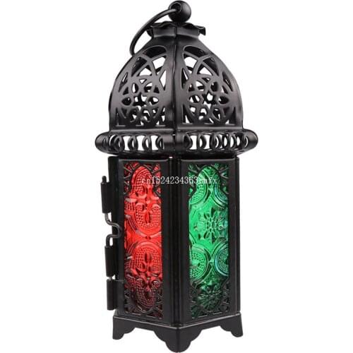 10pcs Moroccan Style Candle Holder Candles Votive Wedding Candlestick Black Glass Metal Lantern Velas Home Wedding Decoration