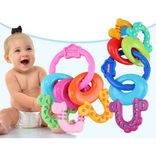 10cm Baby Teether Toys Rattle Rainbow Rings Crib Bed Stroller Hanging Decoration Educational Toys for Kids Mobile Phone Straps