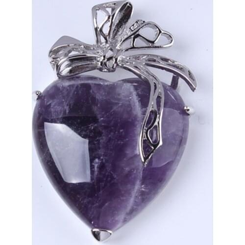 100-Unique 1 Pcs Elegant Silver Plated Natural Purple Amethysts Heart Shape Pendant Charm Jewelry For Lovers