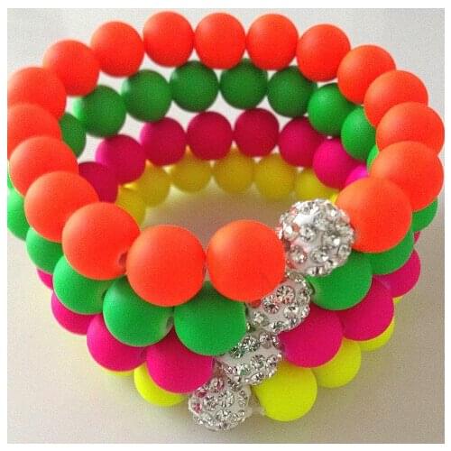 12 Piece/ ,Each Color 3 Piece, Mix u434 Fluorescence Candy Color Beads crystal Bracelet Ball Stretch Bracelets