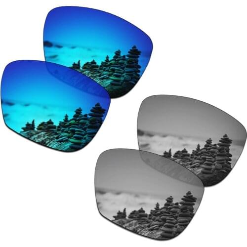 SmartVLT 2 Pairs Polarized Sunglasses Replacement Lenses for Oakley Hold On Ice Blue and Silver Titanium