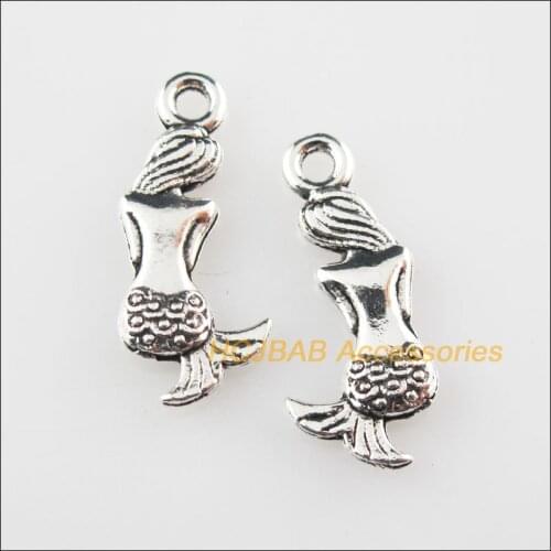 35 New Beautiful Mermaid Tibetan Silver Tone Charms Pendants 9x20.5mm