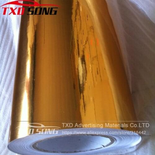 60cm*200cm/lot Premium Gold Chrome Air Free Mirror Vinyl Wrap Film Sticker Sheet Decal 12"x60" Adhesive Emblem Car styling