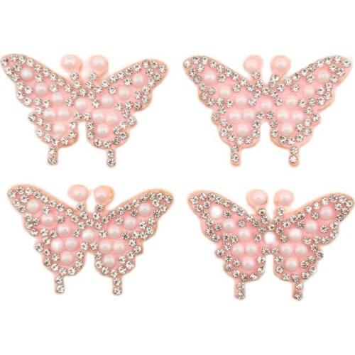 40Pcs & 10Pcs/Lot 3.5*3CM Rhinestone Pearl Butterfly Applique For DIY Clothes Patch Hat Shoes Headwear Hair Clips Accessoires