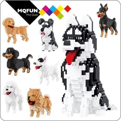 Balody Animal Dobermann Poodle Dachshund Husky Schnauzer Chowdren Bull Terrier Dog Animal Pet Mini Diamond Blocks Building Toy