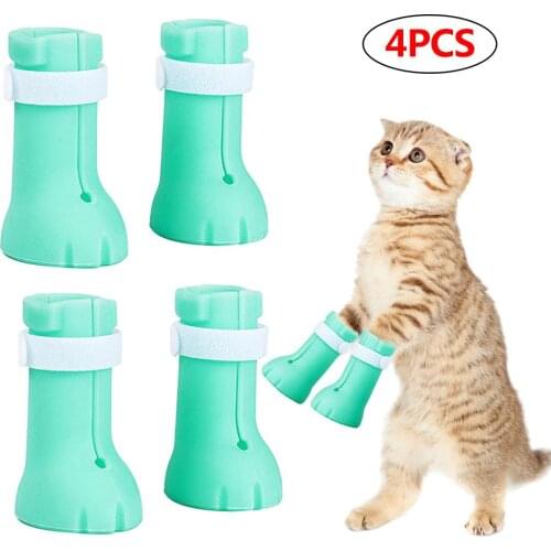 4Pcs/set Cat Paw Cover Adjustable Pet Cat Paw Protector For Bath Soft Silicone Anti-Scratch Shoes Cat Grooming Supplies Checking