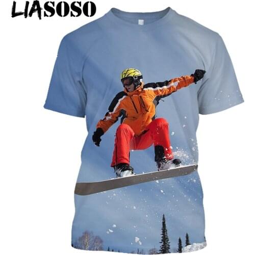 LIASOSO Snowboarding Shirt New 3D Print Women Men T-Shirt Casual Oversized Travel Extreme Sport Tops Round Neck Harajuku Clothes