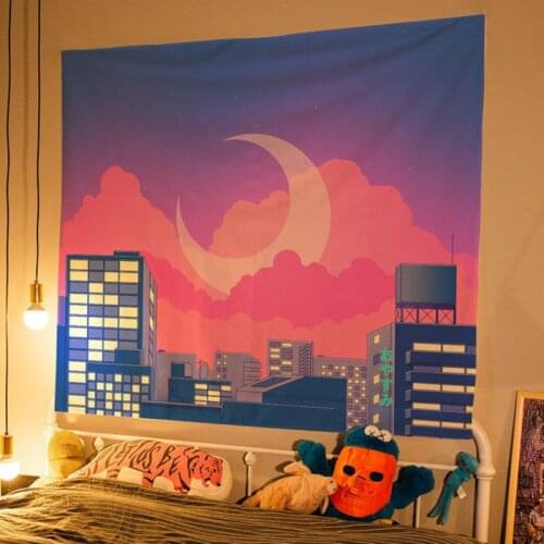 City Night Backdrop Wall Cloth Japanese Room Decor Bedside Backgroup Tapestry Girl Room Decor Kawaii Room Decor Decoration Mural