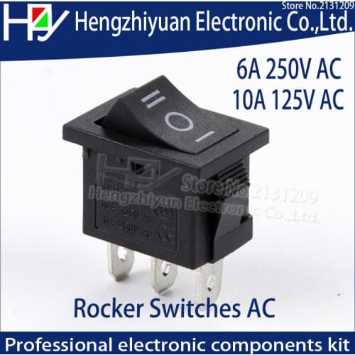 KCD1 3 position rocker switch 3 pins on off on snap switch ON-OFF-ON ship type switch 6A 250V AC 10 A125V AC