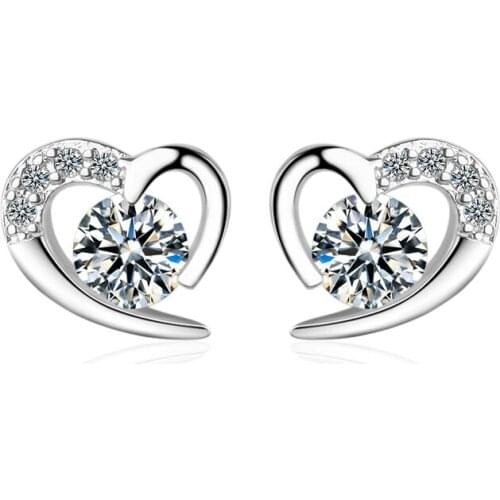 KOFSAC New Fashion 925 Sterling Silver Stud Earrings For Women Engagement Shiny CZ Simple Sweet Cute Heart Earring Jewelry Gifts