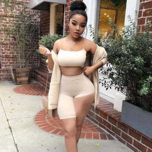 Sexy Two Piece Set Summer Clothes for Women Spaghetti Strap Crop Top and Biker Shorts Sets Sporty Casual Tracksuit Matching Sets