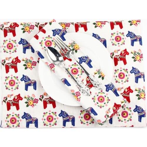 Korean fashion Horse Print Fabric Napkins heat insulation mat dining table mat children table Placemat Cotton Linen placemats