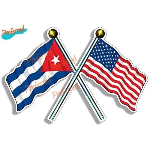 Creative Car Sticker USA and Cuba Waving Flags on Poles Sticker (American Cuban) Sunscreen Waterproof PVC