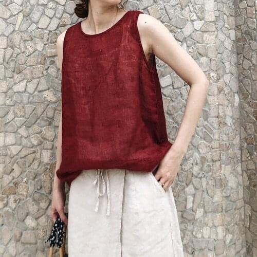 Summer new womens large art cotton linen I-shape loose and thin bottoming vest 2020-04