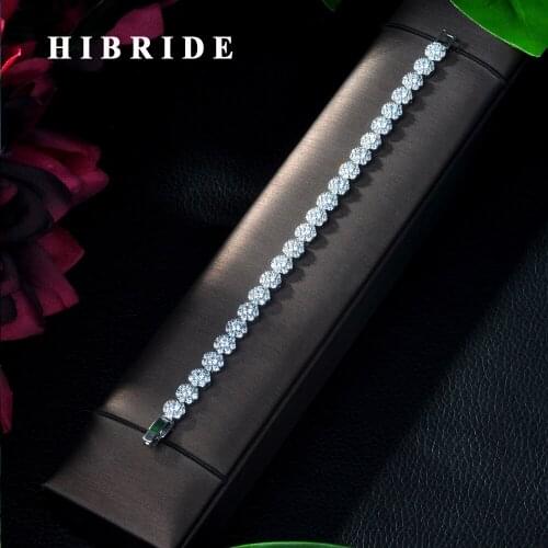 HIBRIDE Fashion Cubic Zirconia Round Shape Adjustable Bracelet Bangle For Women Clear Round cut Crystal Wedding Jewelry B-10