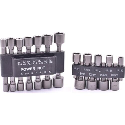 Impact Hex Driver Set, 9/ 14 Pieces, Non-magnetic Metric Inch Electric Hex Bit Socket, Screwdriver Nut Hex Socket, CR-V Steel