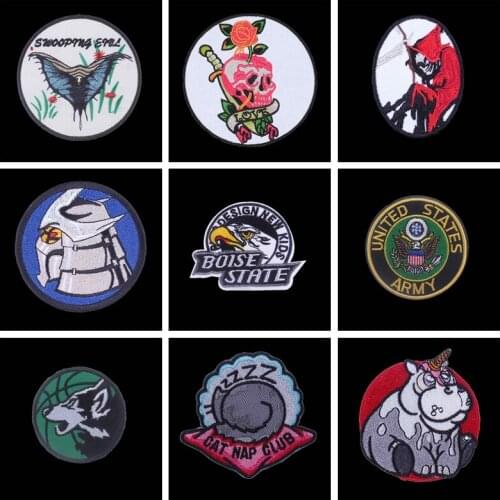 Punk Skull Patch Embroidered Patch For Clothing Iron On Patches Onclothes Stripes Badge Patches Applique Jacket Round Sewing Diy