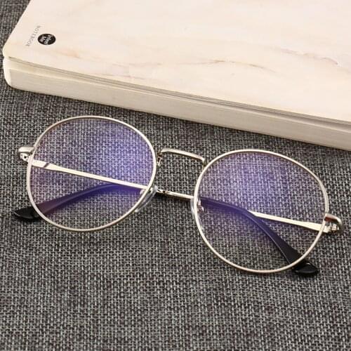 Fashion Anti Blue Ray Computer Glasses Men Women Anti Blue Light Eyeglasses Frame Metal Round Glasses Frames Woman Clear Lens
