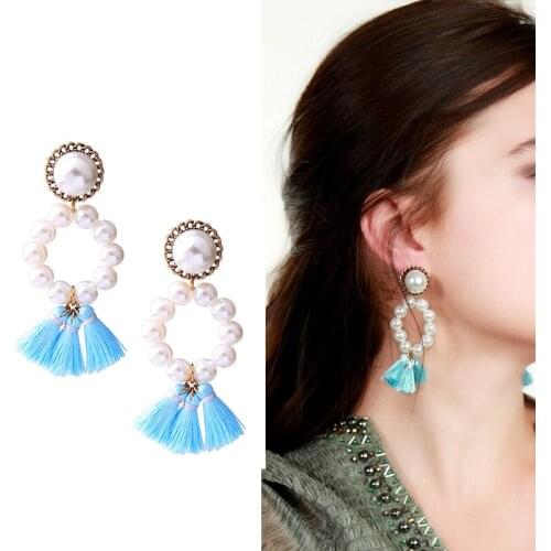 Bulk Price Blue Cotton Thread Acrylic Pearl Fashion Hook Earrings 2018 Indian Perfume Women Vintage Party Earrings Accessories
