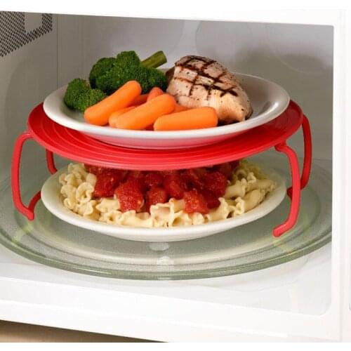 3 Colors Microwave Insert Plastic Stand Multifunction Kitchen Plate Rack Plastic Stacker Lid + Cooling Rack Kitchen Tool