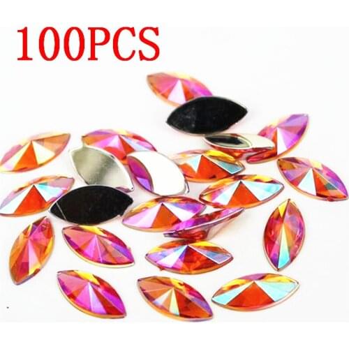 Horse eye Shape Resin Rhinestone hyacinth AB Crystal Nail art 100Pcs Flat Back tip Faceted Decorative Clothing accessories Drill