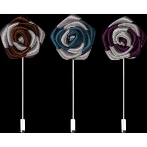 Top New Mens Handmade Fabric Rose Long Brooch Pins for Mens Clothing Accessories Fashion Suits Flower Pins Brooches