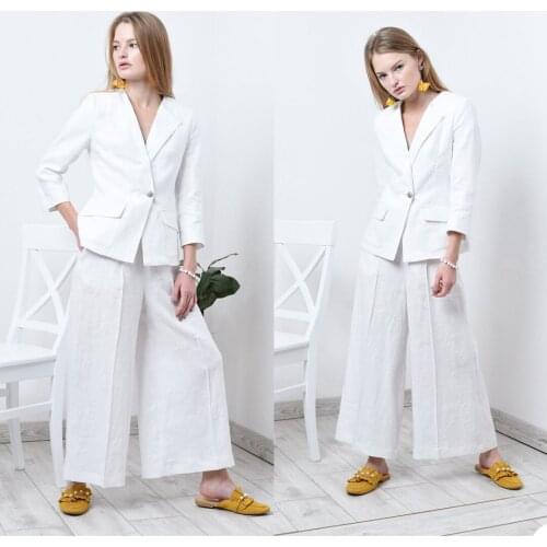 Casual Daily 2 Pieces Blazer Suits One Button Pocket Jacket Wide Legs Pants Office Lady Liene Streetwear Set