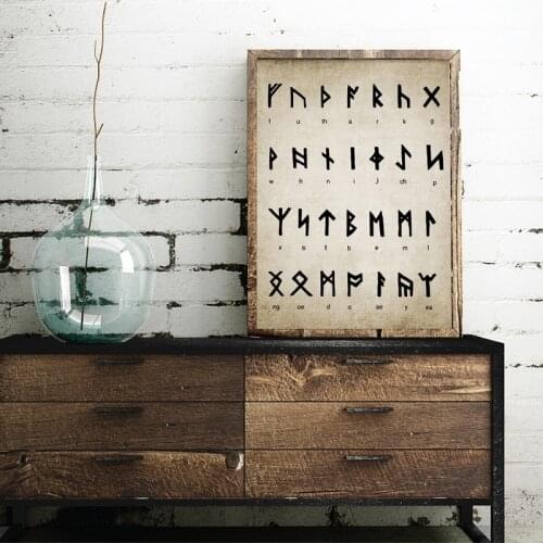 Runic Alphabet Print Art Of Divination Writing Magic Viking Old Norse Language Vintage Poster Canvas Painting Picture Wall Decor