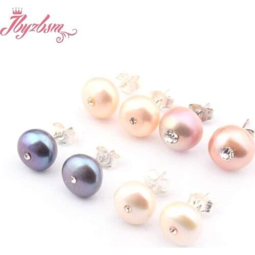 9mm Natural Round Colorful Freshwater Pearl Silver Stu d Earrings 1 Pair Fashion Jewelry Women Birthday Gift, Free Shipping