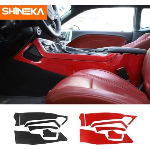 SHINEKA Real Carbon Fiber Car Gear Shift Panel Side Decoration Cover Stickers Protection Accessories for Dodge Challenger 2015