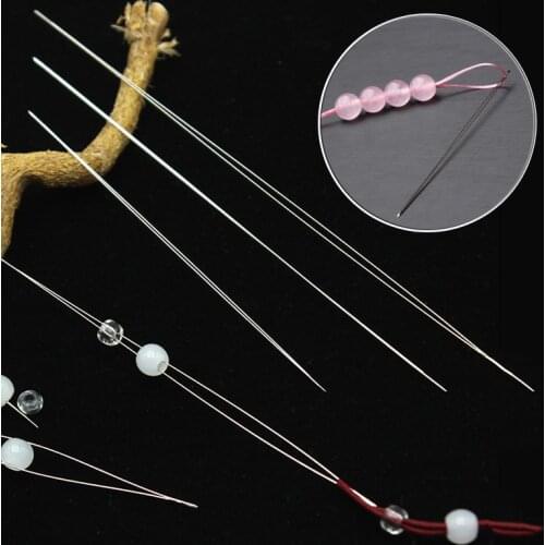 5pcs Big Eye Curved Beading Needles Central Opening Stainless Steel Tool Pins for DIY Beads Threading String Cord Jewelry Making