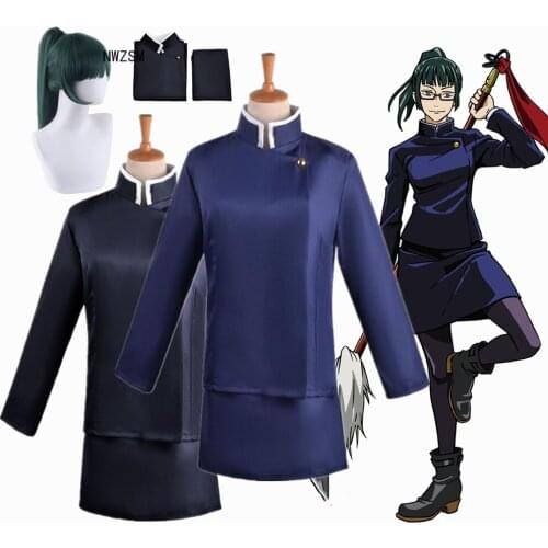 Anime Jujutsu Kaisen Zenin Maki Women Girls Uniform Blue Black Full Set Cosplay Costume
