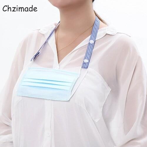 Chzimade 1.5x62cm Grid Pattern Adjustable Lanyard Mask Hanging Rope Mask Holder Convenient Safety Mask Band Ear Holder String