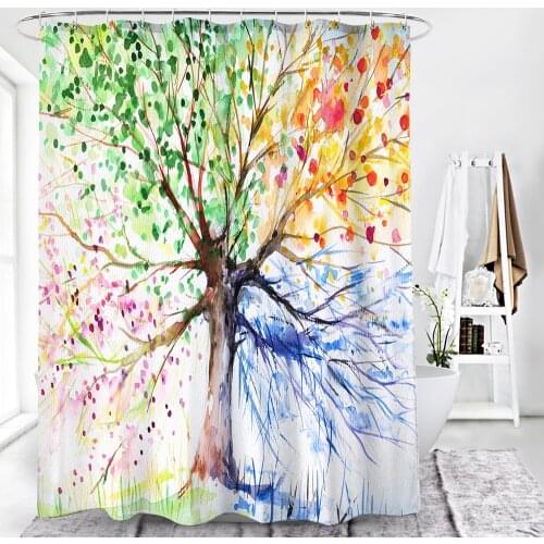 High Quality Colorful Trees Printed Shower Curtains Bath Products Bathroom Decor with Hooks Waterproof pink shower curtain