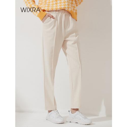 Wixra Womens Harem Thick Pants Casual Elastic Waist Black Basic Pockets Office Lady Trousers 2021 Autumn Winter New Hot