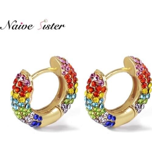 Luxury Rainbow Blue White Stud Earring Women Girls Copper Jewelry Czech Stone Earing Ladies Party Cocktail Accessories Wholesale
