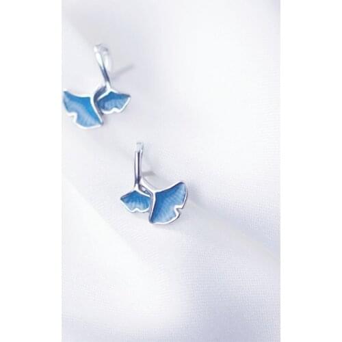 Sole Memory Fresh Blue Ginkgo Leaves Sweet 925 Sterling Silver Fashion Female Stud Earrings SEA785