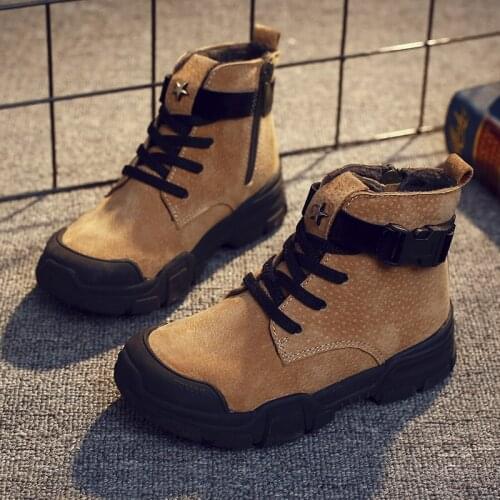 Winter Kids Shoes For Boys Plush Warm Children Boots Sneakers Fashion Genuine Leather Boys Boots Outdoor Student Snow Shoes