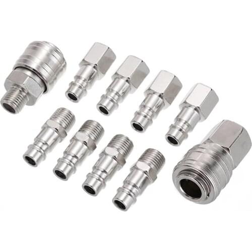 10pcs/set 1/4" Air Line Hose Fitting BSP Air Line Fitting Male Female Thread Compressor Connector Coupler Pneumatic Tool
