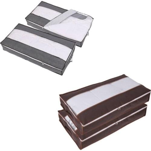 2 Pcs Underbed Storage Bags with Handle Foldable Non-Woven Clothes Zip Organizer for Duvets Cushions Blankets